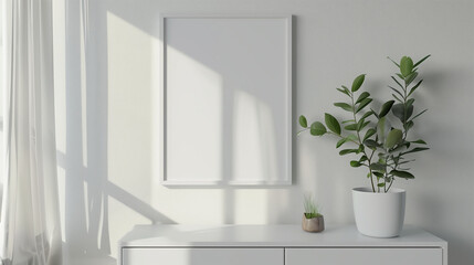 Minimalist Interior with White Frame and Potted Plant