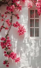 White Building Covered in Pink Flowers
