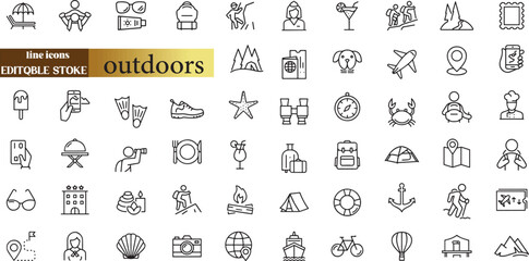 Ensemble simple d'icônes Vectorielles Liées aux Voyages Extérieurs