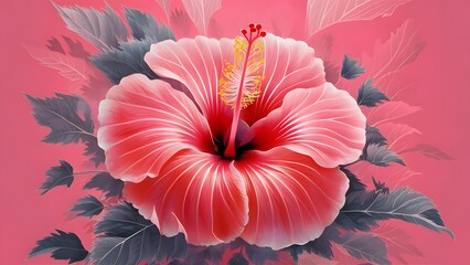 Fully bloomed hibiscus flower in a rich pinkish-red hue, exuding vibrant charm.