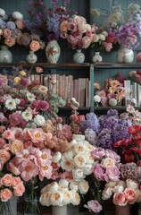 Assorted Flowers Displayed on a Shelf