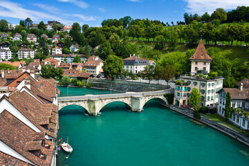 Panoramic view of Aar river in Bern, Switzerland