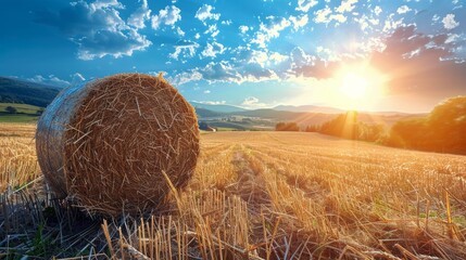 Obraz premium Bale of Hay in Field