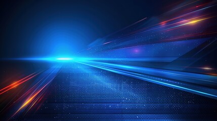 Vector Abstract, science, futuristic, energy technology concept. Digital image of light rays, stripes lines with blue light, speed, and motion blur over dark blue background