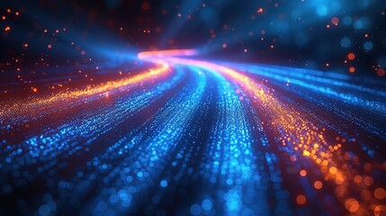 Obraz premium Vector Abstract, science, futuristic, energy technology concept. Digital image of light rays, stripes lines with blue light, speed, and motion blur over dark blue background