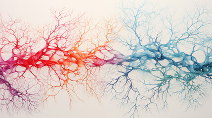 tree of colored neurons on a white background, neurography, expansion	