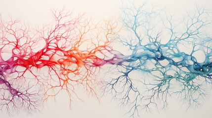 neuro tree of colored neurons on a white background, neurography, expansion	