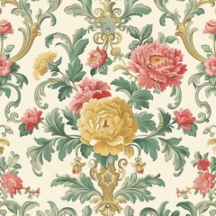 French Baroque floral wallpaper seamless pattern