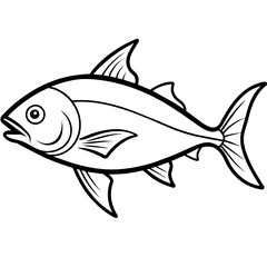 Amberjack fish line art, white background  - obrazy, fototapety, plakaty