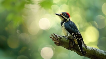 Picoides pubescens a small woodpecker perched on a tree branch