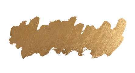 Gold, bronze glitter brushstroke painting smear foil blot.  Abstract glow shine stain on white...