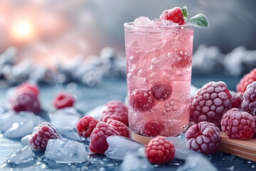 Fresh summer drinks cocktails with berries, fruits, ice and frost on glasses. Vacation open beach bar concept.