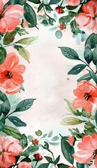 Pink Flowers and Green Leaves Watercolor Painting