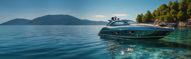 Fototapeta premium Small Boat Floating on Body of Water