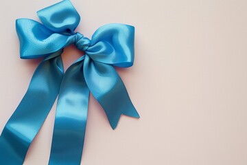 blue ribbon with a bow on a light pastel background, symbolizing the gift and joy associated with a baby boy's birth Generative AI