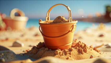Child's bucket in the sandbox.