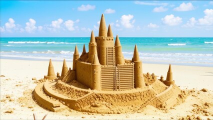 Sand castle on the seashore.