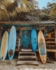 Group of Surfboards on Beach