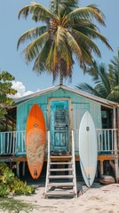 Naklejka premium Beach Hut With Surfboards on Porch