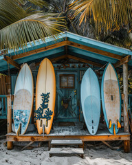Group of Surfboards on Beach