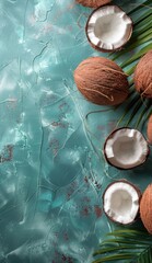 Coconuts on Blue Surface