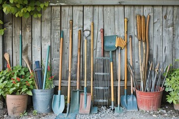Garden tools with seedlings vegetable. High quality AI generated image
