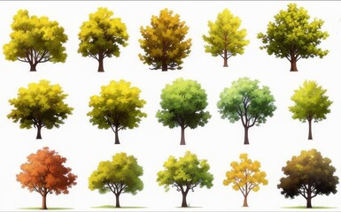 Set of illustrations of small trees.