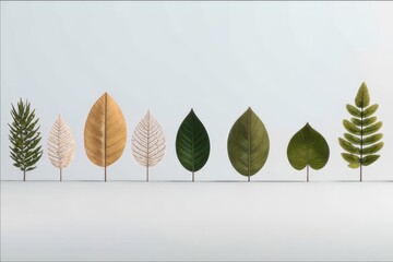 Set of different leaves on a delicate background in the middle.