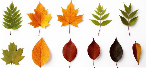 Leaves of different shapes on a white background.