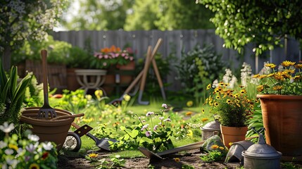 Gardening and garden. Green plant, agriculture or growing, flower and hobby. High quality AI generated image