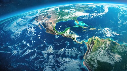 Obraz premium This captivating 3D illustration showcases Planet Earth from the vantage point of space revealing a stunning view of the Americas with enhanced topographic features Elements contributing to