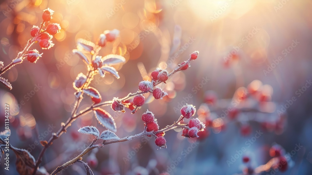 Sticker Glistening Barberry Berries Shine in the Frosty Morning Glow