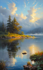 Obraz premium Art Oil Painting, Beautiful Landscape, Interior Decoration Picture, Home Giclee, Smartphone Background,