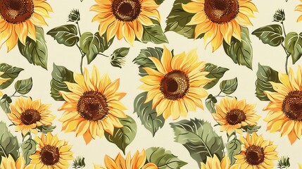 Sunflower field landscape fabric pattern for textile home decor and interior design