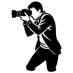 a  photographer striking a stylish pose vector silhouette black color