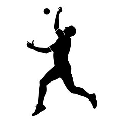 A cricket player pose vector silhouette, white background (15)