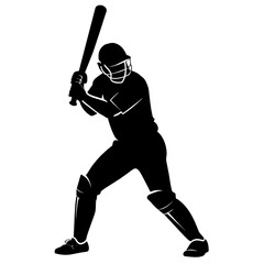 A cricket player pose vector silhouette, white background (59)