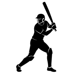 A cricket player pose vector silhouette, white background (63)