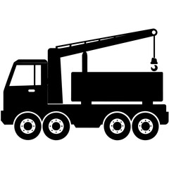 a mobile crane truck vector art silhouette, black color illustration on a white background.