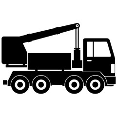 a mobile crane truck vector art silhouette, black color illustration on a white background.