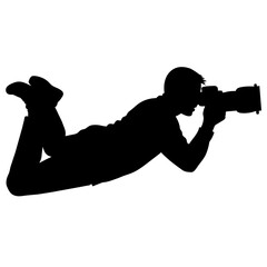 a photographer lying down on the ground to take a shot vector silhouette, white background (3)