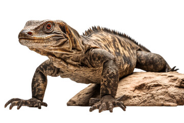 Fototapeta premium A lizard is laying on a rock. The lizard is brown and black with a white stripe down its back