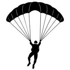 Ski parachute gliding with a man silhouette, vector silhouette (14)