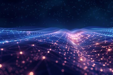 Abstract glowing pink and blue wave of particles. Futuristic background for your projects.