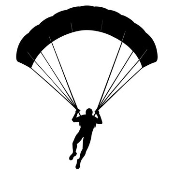 Ski parachute gliding with a man silhouette, vector silhouette (17)