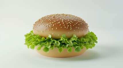 3D rendering of a delicious-looking burger with lettuce. The sesame seed bun is perfectly toasted and the lettuce is fresh and crisp.