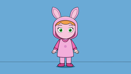 cute girl in a pink bunny costume standing near cartoon vector illustration