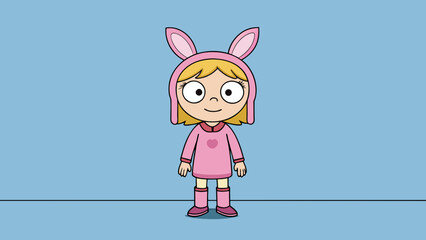 cute girl in a pink bunny costume standing near cartoon vector illustration