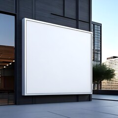 Mock-Up Sign Blank White Square Signage billboard on a Building Wall along the street. 