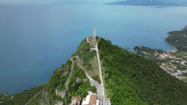 Hyperlapse, Timelapse, Statue of Jesus Christ in Maratea in the Basilicata province of Potenza